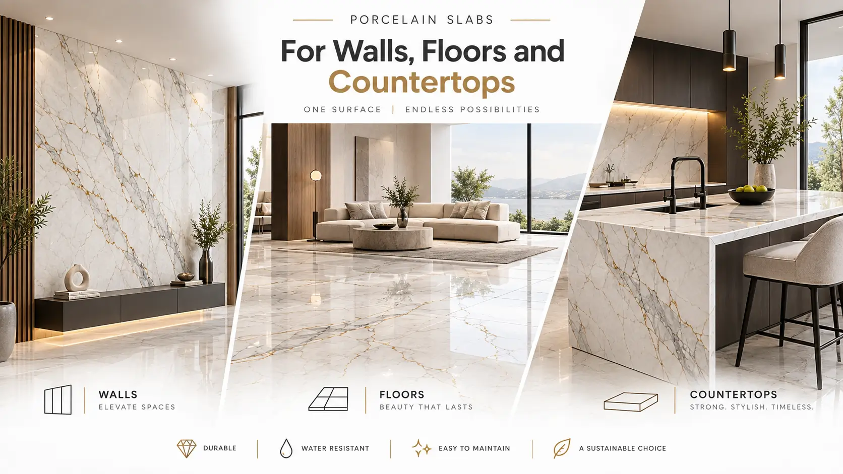 Porcelain Slabs For walls, Floors and Countertops